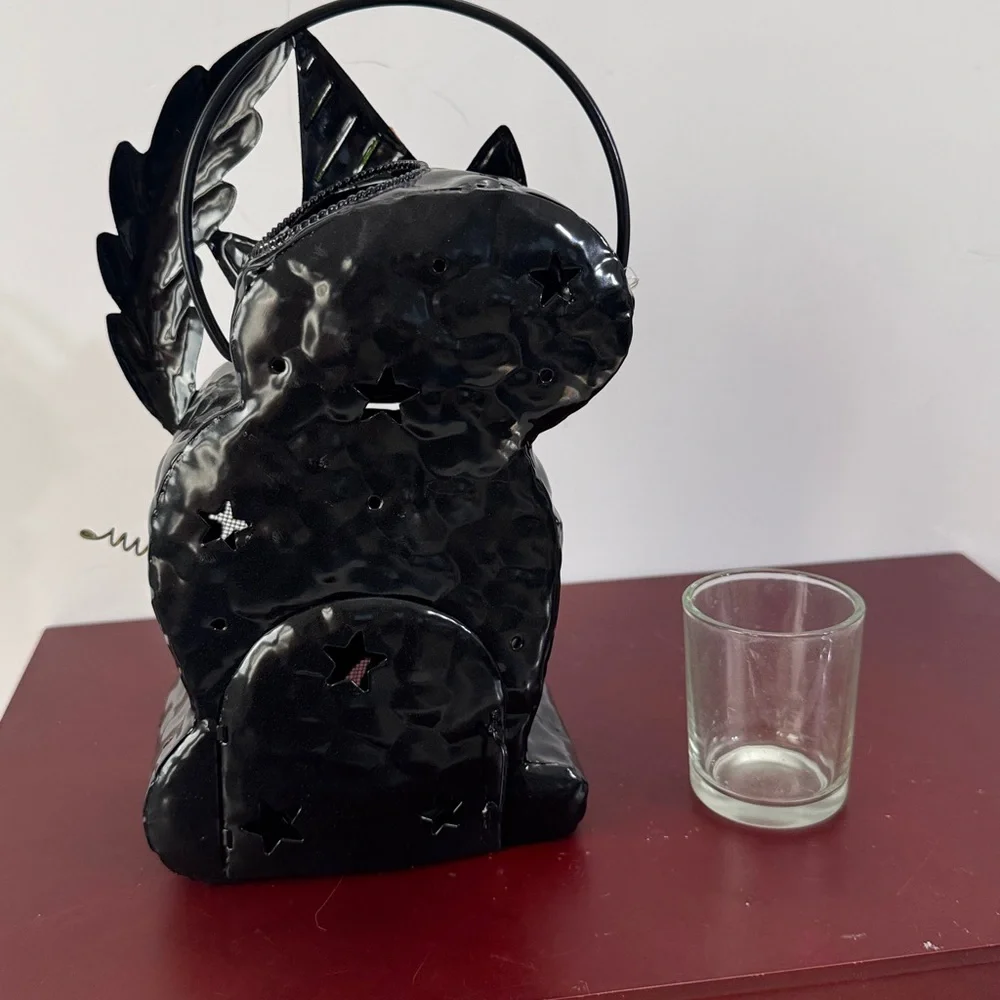 Vintage Home Interiors Metal HALLOWEEN BLACK CAT Candle Holder